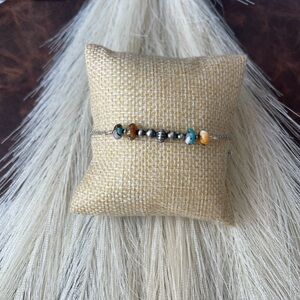 Turquoise, Spiny Oyster shell & Bronze Beads With Navajo Pearls Bar Necklace